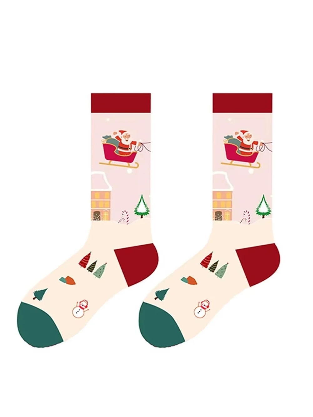 HALARA Holiday Santa Claus Crew Socks Christmas Design Red Pink Green NWT One Sz